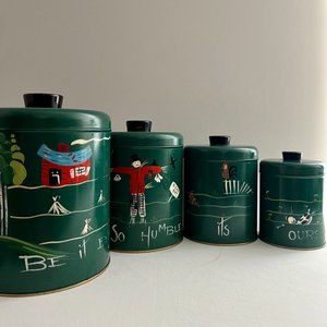 Mid-Century Scenic Canisters Farmhouse Kitchen Canisters by Ransburg Set of 4